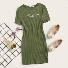Трикотажное платье с текстовым принтом для девочек Shein