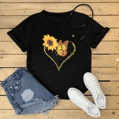 Футболка с принтом бабочки и подсолнуха Shein