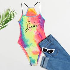 Разноцветное боди на бретелях с текстовым принтом Shein
