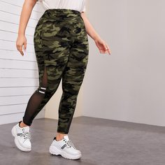 Камуфляжные леггинсы с сетчатой вставкой размера плюс Shein