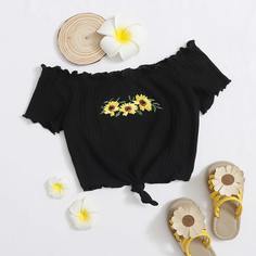 Топ с открытыми плечами и вышивкой для девочек Shein