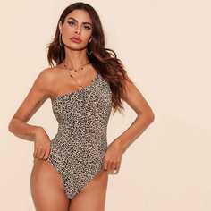 Боди на одно плечо с леопардовым принтом Shein