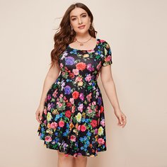 Расклешенное платье размера плюс с цветочным принтом Shein