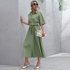 с поясом Одноцветный Повседневный Платья Shein