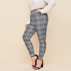 Асимметричные брюки в клетку размера плюс Shein