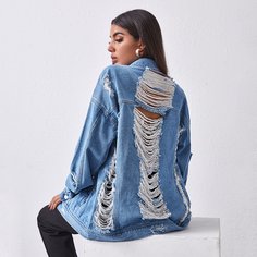 с карманами Одноцветный Сексуальный Джинсовые куртки & пальто Shein