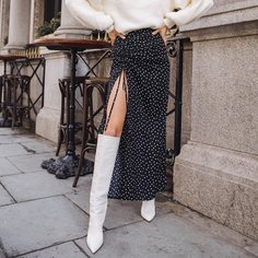 Юбка в горошек с разрезом на кулиске Shein