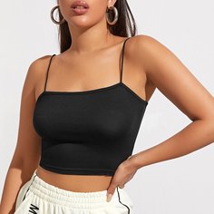 Укороченный тонкий топ на бретельках Solid Shein
