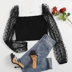 Топ размера плюс с квадратным воротником Shein