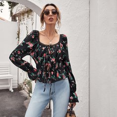 С оборками Со цветочками Элегантный Женские топы Shein