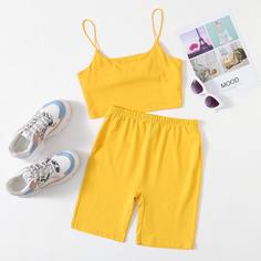 Однотонная майка и велошорты Shein