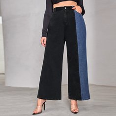 на пуговицах Контрастный цвет Джинсы размер плюс Shein