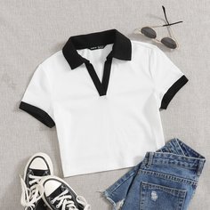 Контрастный цвет Повседневный Футболки Shein