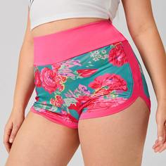 со сборками Со цветочками Спортивный Шорты размер плюс Shein