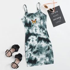 Платье с принтом бабочки и тай дай для девочек Shein
