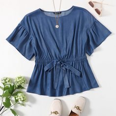 Джинсовый топ размера плюс с узлом Shein