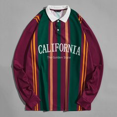 Мужская рубашка-поло в полоску с текстовым принтом Shein