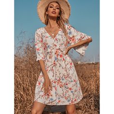 Открытая спина Цветочный принт Повседневный Платье Shein