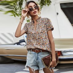 Оборка цветочный Бохо Блузы Shein