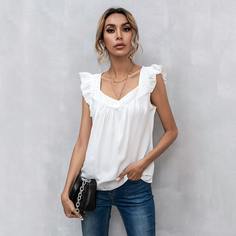 с оборками Одноцветный Повседневный Блузы Shein