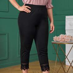 Контрастные кружева Одноцветный Повседневный Брюки размер плюс Shein