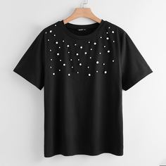 Футболка размера плюс с жемчугом Shein
