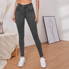 Рваные джинсы с высокой талией Shein