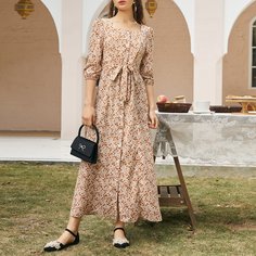 с поясом цветочный Повседневный Платье Shein