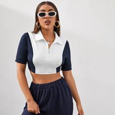 Застежка Контрастный цвет Повседневный Футболки Shein