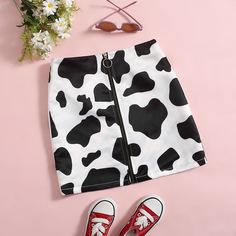 Юбка с коровьим принтом на молнии для девочек Shein
