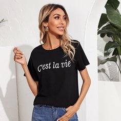 Футболка с текстовым принтом Shein