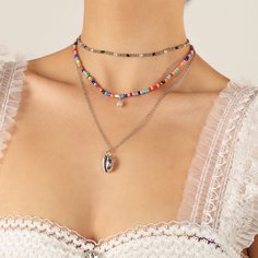 3шт ожерелье из бусин Shein