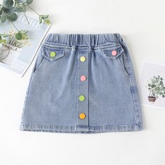 с карманами Одноцветный Джинсовые юбки для девочек Shein