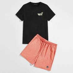 Мужские шорты и футболка с текстовым принтом Shein