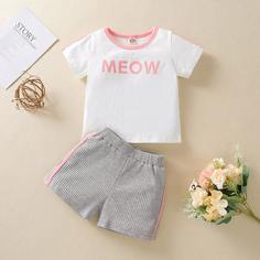 Шорты и футболка с текстовым принтом для девочек Shein