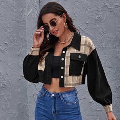 Короткая вельветовая куртка в клетку Shein
