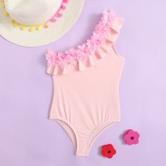 Слитный купальник на одно плечо для девочек Shein