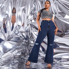 Рваные джинсы-клёш размера плюс с высокой талией Shein