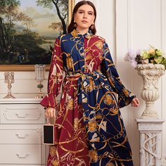 Платье размера плюс с графическим принтом и поясом Shein