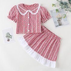 Топ в клетку и юбка для девочек Shein