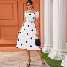 с оборками В горошек Элегантный Платье Shein
