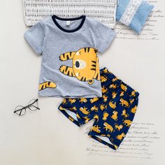 Шорты и футболка с принтом тигра для мальчиков Shein