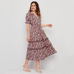 Платье с пышными рукавами и цветочным принтом Shein