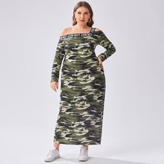 Платье размера плюс с асимметричном воротником и камуфляжным принтом Shein