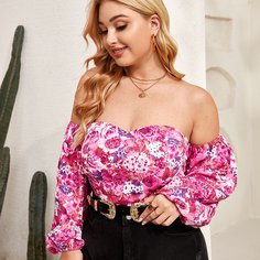 Со цветочками Бохо Женские топы размер плюс Shein