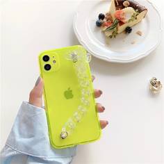 Прозрачный чехол для телефона цвета неонового лайма с бабочкой Shein