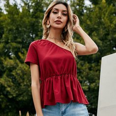 С оборками Одноцветный милый Футболки Shein