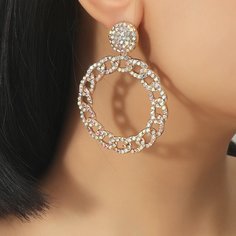 Круглые серьги-подвески с цепочкой и стразами Shein