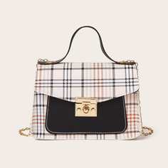 Сумка с поворотным замком и цепочкой в клетку Shein