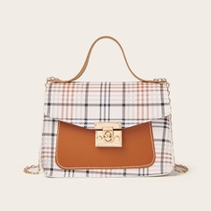 Сумка с поворотным замком и цепочкой в клетку Shein